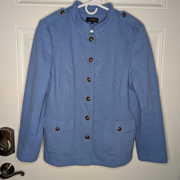 Talbots Military Style Jacket Blue Gold Button Womens Size 18 Lined Cotton Blend - Picture 2 of 8